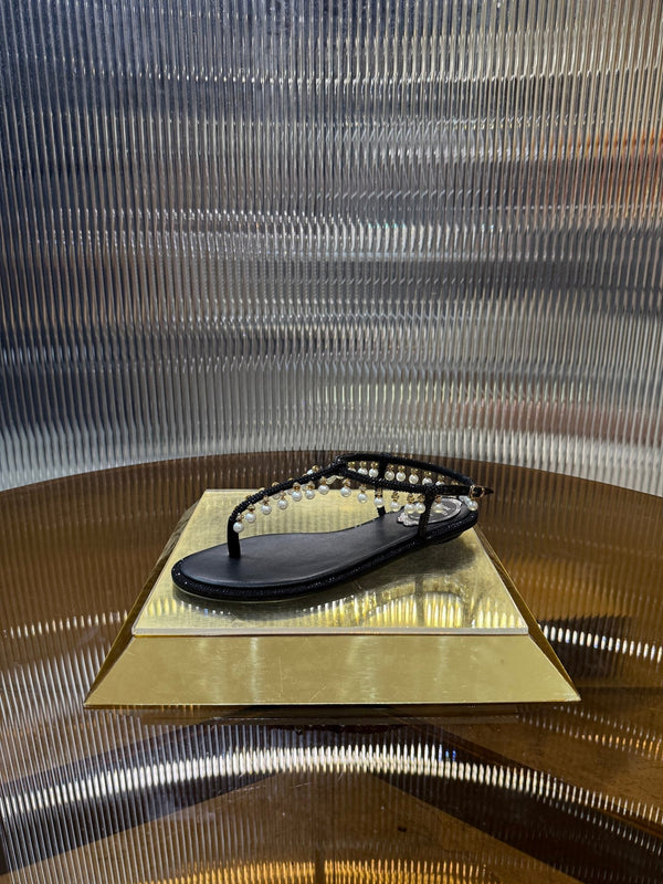 RC 25C Thong Diamond Flat Sandals Black Silk Rhinestone 275773