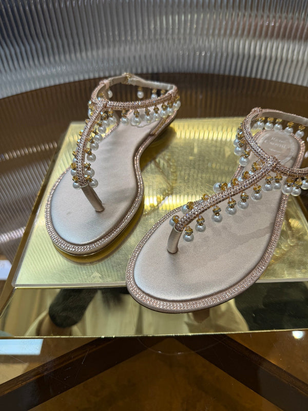 RC 25C Thong Diamond Flat Sandals Pink Silk Rhinestone 275774