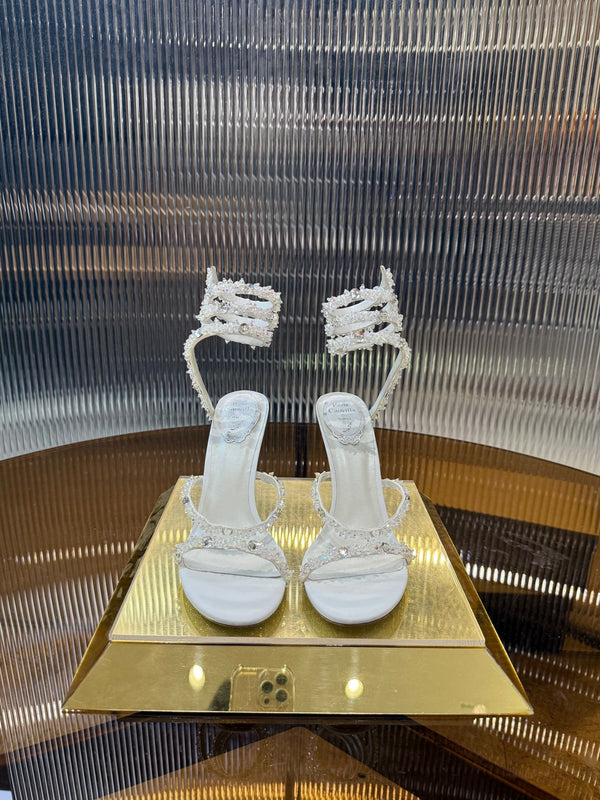RC 25C Crystal Diamond Sandals White Sheepskin Rhinestone 275780