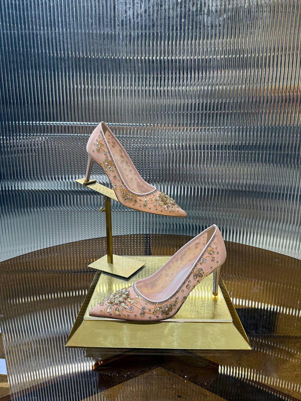 RC 25C Diamond High Heels Wedding Shoes Pink Sheepskin Rhinestone 275791