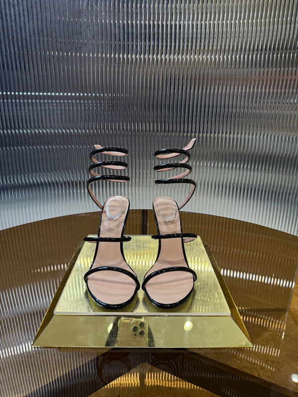 RC 25C Snake-Shaped Sandals 9.5cm Black Sheepskin 310626