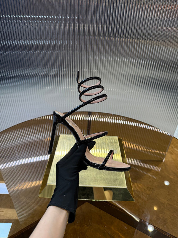 RC 25C Snake-Shaped Sandals 9.5cm Black Sheepskin 310626