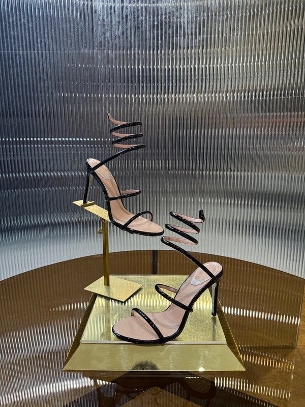 RC 25C Snake-Shaped Sandals 9.5cm Black Sheepskin 310626