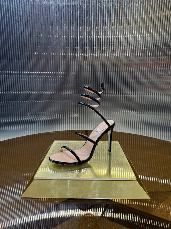 RC 25C Snake-Shaped Sandals 9.5cm Black Sheepskin 310626