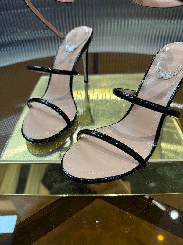 RC 25C Snake-Shaped Sandals 9.5cm Black Sheepskin 310626