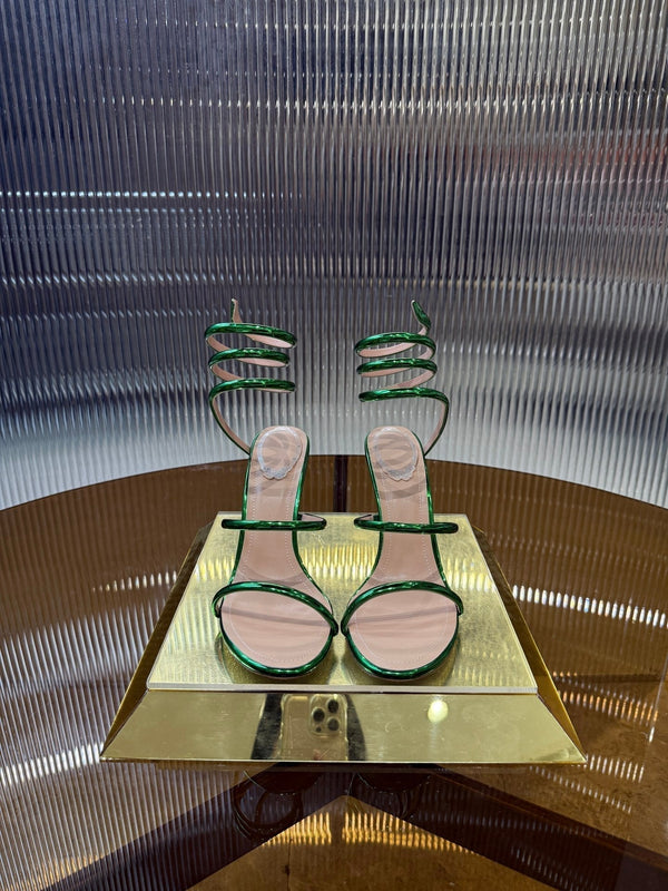 RC 25C Snake-Shaped Sandals 9.5cm Green Sheepskin 310627