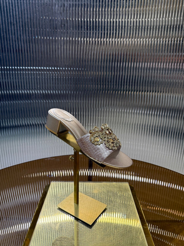 RC 25C Slippers 4.5cm Pink Nude Sheepskin Rhinestones 310639