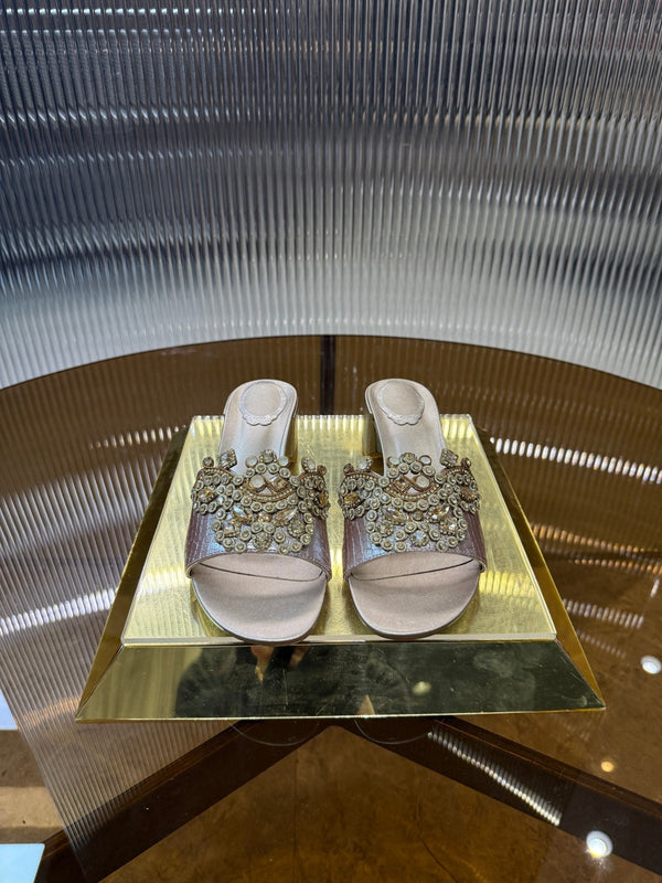 RC 25C Slippers 4.5cm Pink Nude Sheepskin Rhinestones 310639