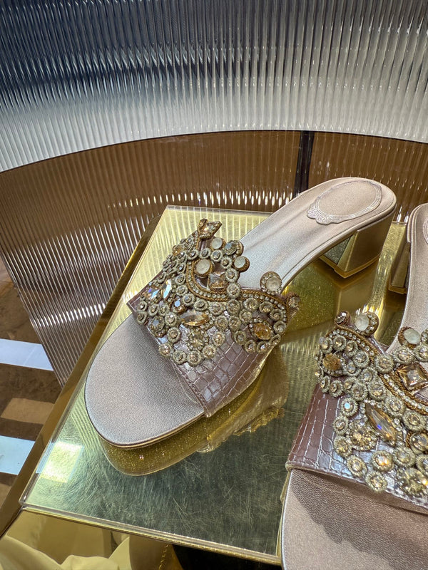 RC 25C Slippers 4.5cm Pink Nude Sheepskin Rhinestones 310639