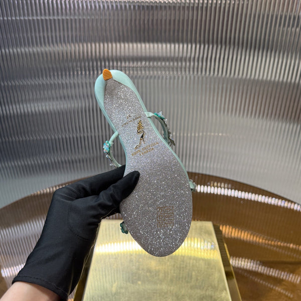 RC 25C Butterfly Flower Slippers Green Sheepskin Rhinestones 310657