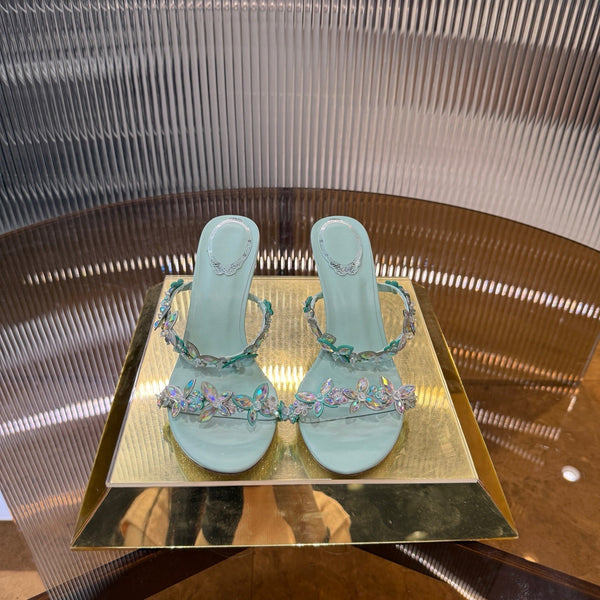 RC 25C Butterfly Flower Slippers Green Sheepskin Rhinestones 310657