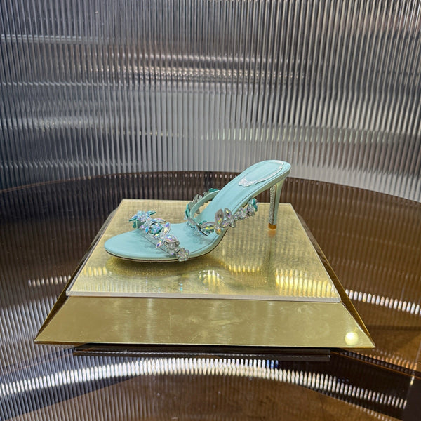 RC 25C Butterfly Flower Slippers Green Sheepskin Rhinestones 310657