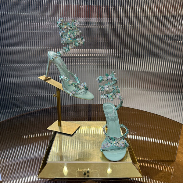 RC 25C Butterfly Flower Sandals Green Sheepskin Rhinestones 310659