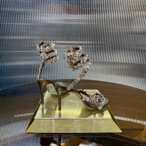 RC 25C Butterfly Flower Sandals Brown Sheepskin Rhinestones 310660