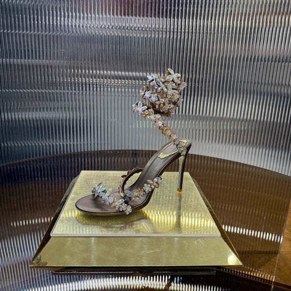 RC 25C Butterfly Flower Sandals Brown Sheepskin Rhinestones 310660