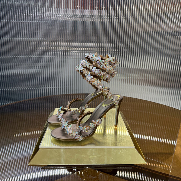 RC 25C Butterfly Flower Sandals Brown Sheepskin Rhinestones 310660