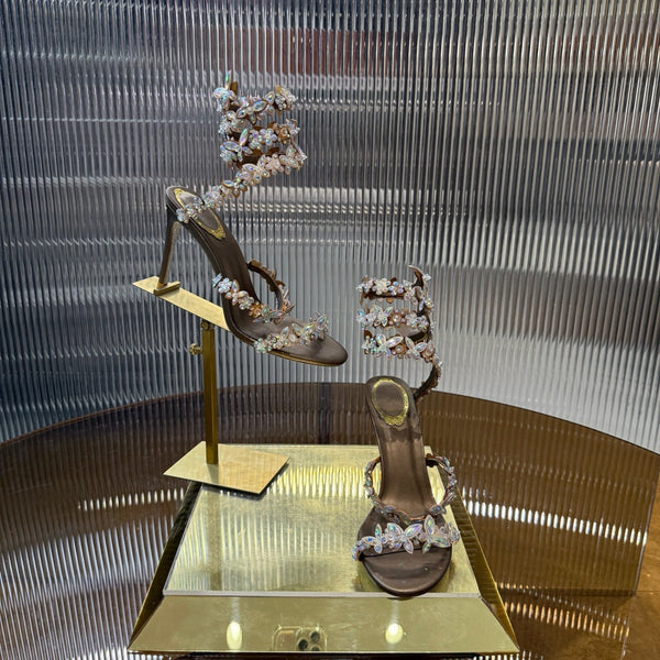 RC 25C Butterfly Flower Sandals Brown Sheepskin Rhinestones 310660