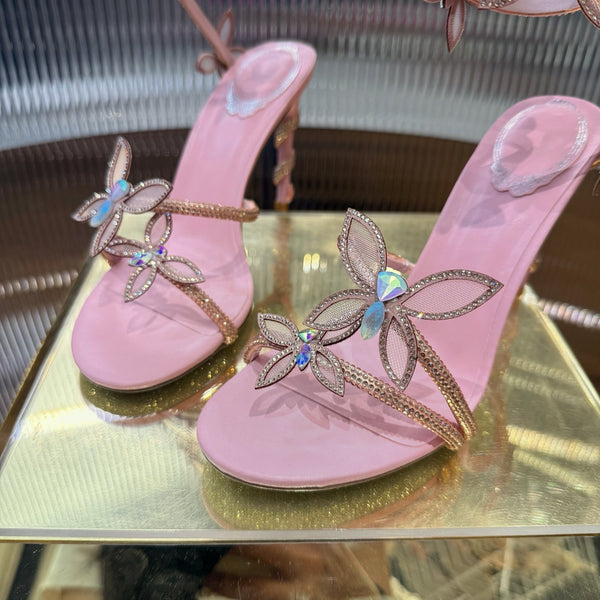 RC 25C Butterfly Sandals Pink Silk Swarovski Crystal Diamond 339484
