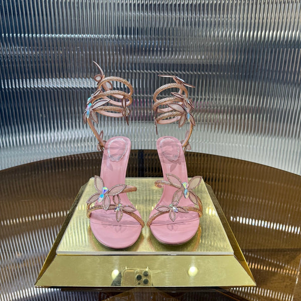 RC 25C Butterfly Sandals Pink Silk Swarovski Crystal Diamond 339484