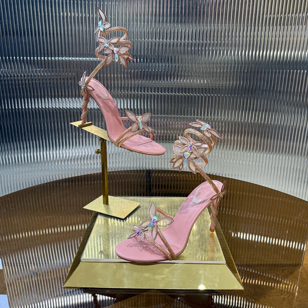 RC 25C Butterfly Sandals Pink Silk Swarovski Crystal Diamond 339484