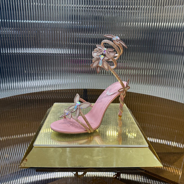 RC 25C Butterfly Sandals Pink Silk Swarovski Crystal Diamond 339484