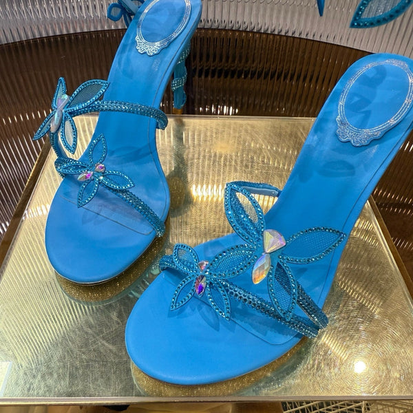 RC 25C Butterfly Sandals Blue Silk Swarovski Crystal Diamond 339486