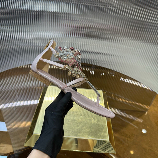 RC 25C Thong Diamond Sandals Pink Sheepskin Rhinestone 339503