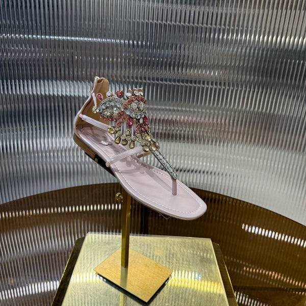 RC 25C Thong Diamond Sandals Pink Sheepskin Rhinestone 339503