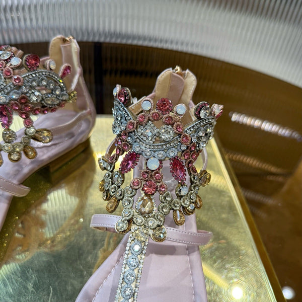 RC 25C Thong Diamond Sandals Pink Sheepskin Rhinestone 339503