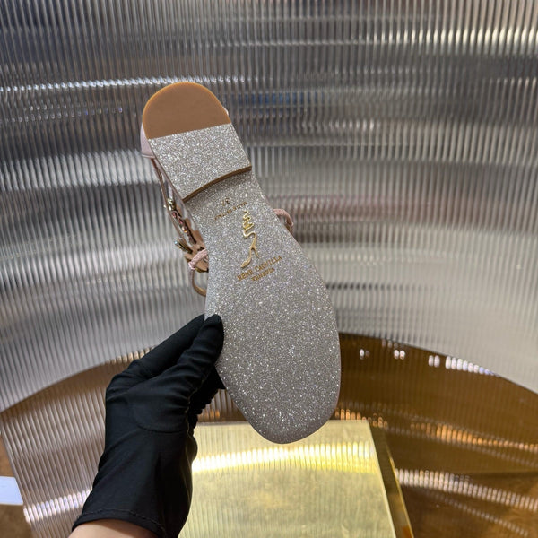 RC 25C Thong Diamond Sandals Pink Gold Sheepskin Rhinestone 339505