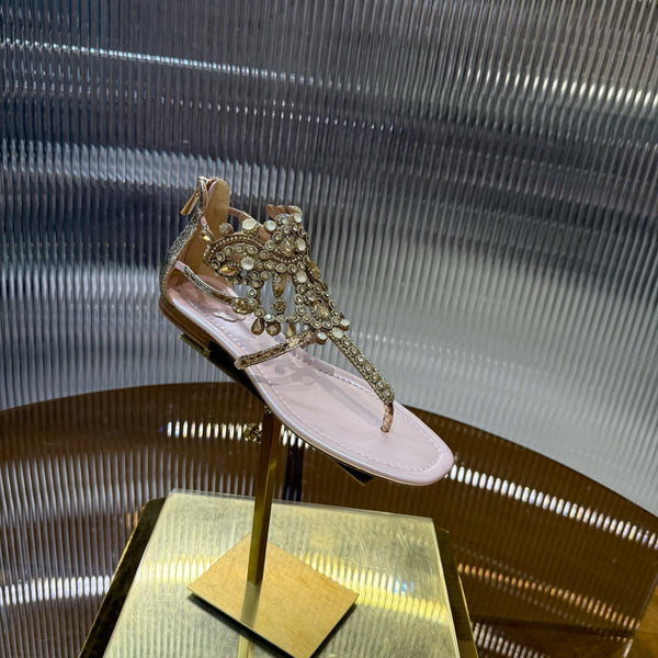 RC 25C Thong Diamond Sandals Pink Gold Sheepskin Rhinestone 339505