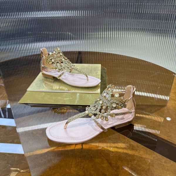 RC 25C Thong Diamond Sandals Pink Gold Sheepskin Rhinestone 339505