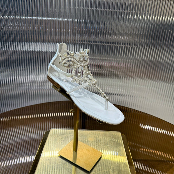 RC 25C Thong Diamond Sandals Pearl White Sheepskin Rhinestone 339504