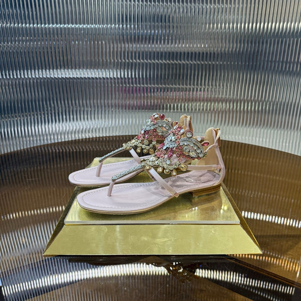 RC 25C Thong Diamond Sandals Pink Sheepskin Rhinestone 339503