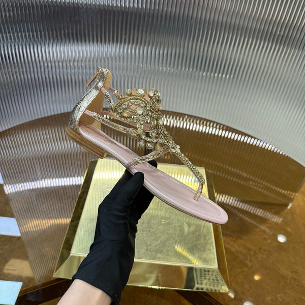 RC 25C Thong Diamond Sandals Pink Gold Sheepskin Rhinestone 339505