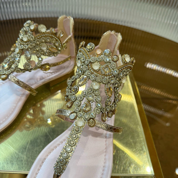 RC 25C Thong Diamond Sandals Pink Gold Sheepskin Rhinestone 339505