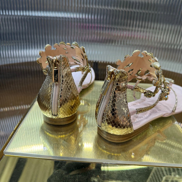 RC 25C Thong Diamond Sandals Pink Gold Sheepskin Rhinestone 339505