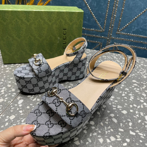 GG  HORSEBIT FLATFORM SANDAL LEAD CALFSKIN