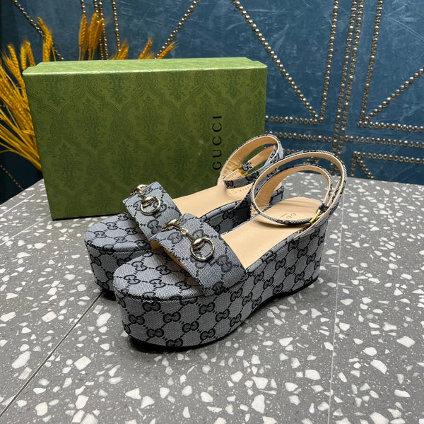 GG  HORSEBIT FLATFORM SANDAL LEAD CALFSKIN