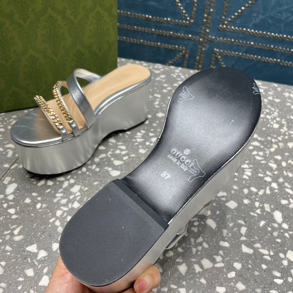 ZEPPA ALTA IN PELLE DI VITELLO ARGENTO CON FERRAMENTA ORO