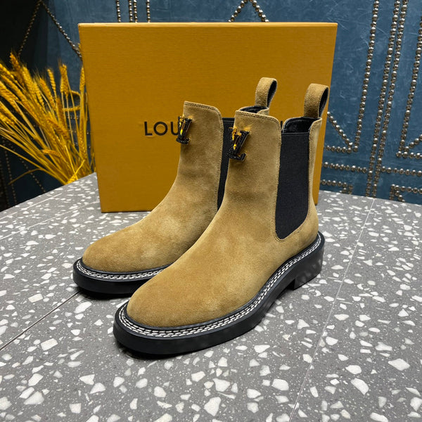 Stivaletti LV Beaubourg in pelle scamosciata marrone gialla