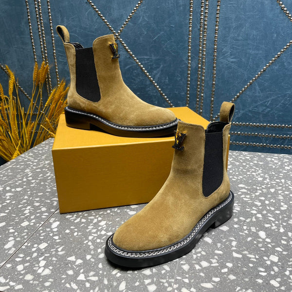 Stivaletti LV Beaubourg in pelle scamosciata marrone gialla