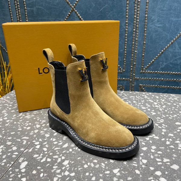Stivaletti LV Beaubourg in pelle scamosciata marrone gialla