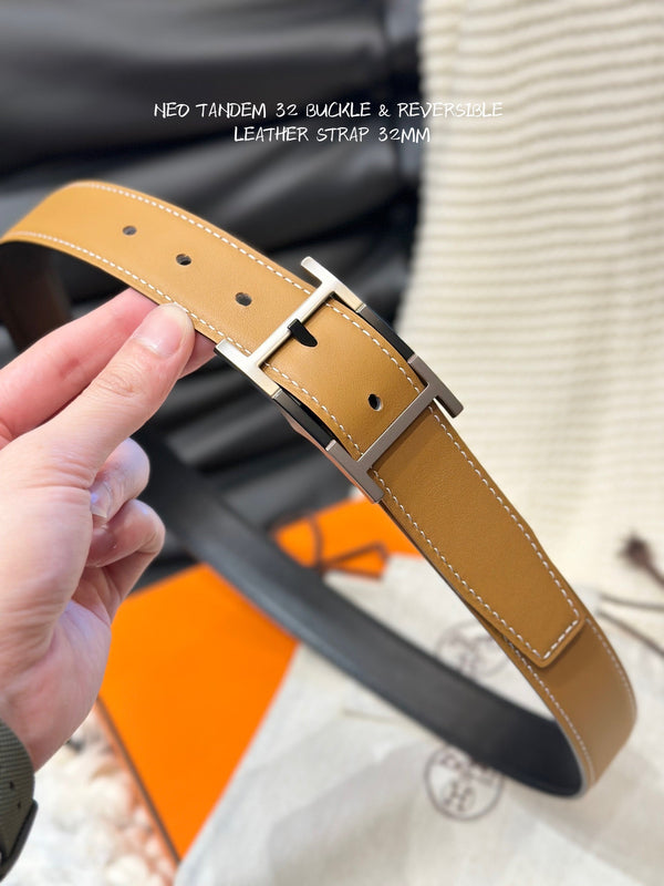 HM NEO TANDEM 32MM REVERSIBLE BELT COPPER BROWN AND BLACK LEATHER BLACK HARDWARE