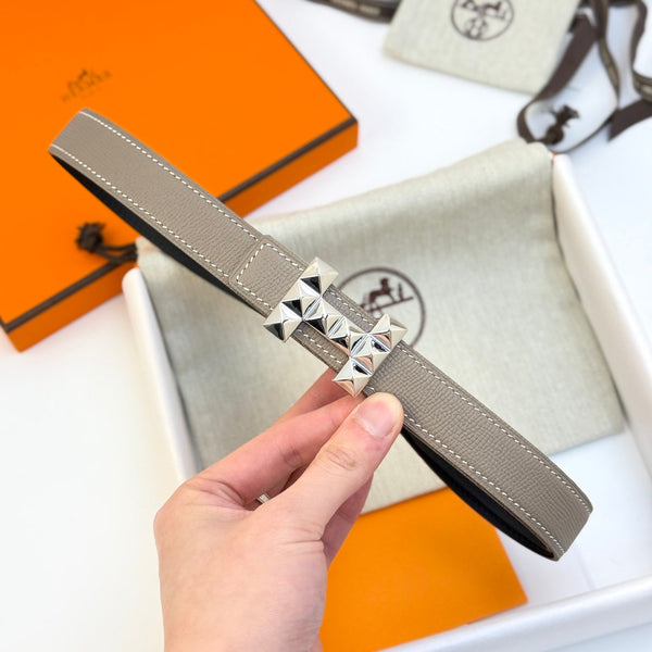 HM Infini Reversible Belt 24mm Gray Epsom Silver Buckle