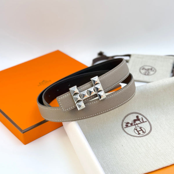 HM Infini Reversible Belt 24mm Gray Epsom Silver Buckle