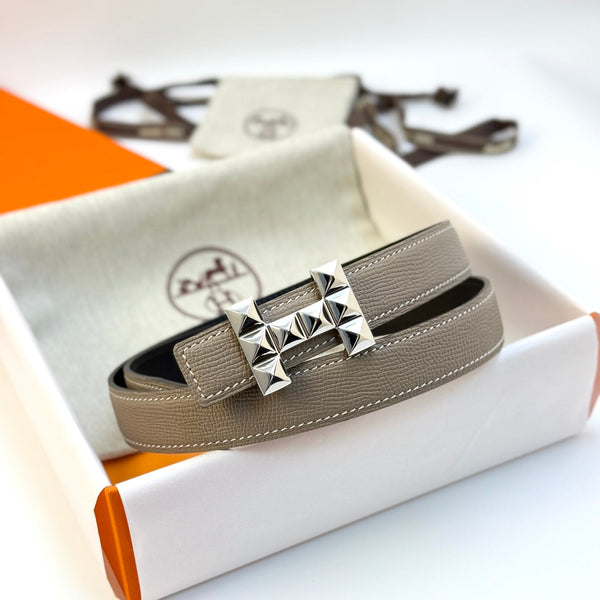 HM Infini Reversible Belt 24mm Gray Epsom Silver Buckle