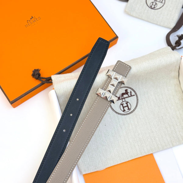 HM Infini Reversible Belt 24mm Gray Epsom Silver Buckle