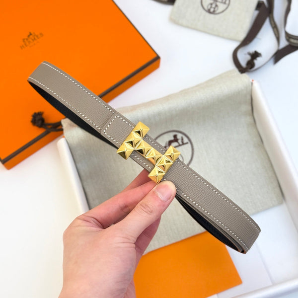 HM Infini Reversible Belt 24mm Gray Epsom Gold Buckle