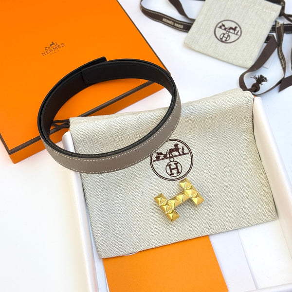 HM Infini Reversible Belt 24mm Gray Epsom Gold Buckle